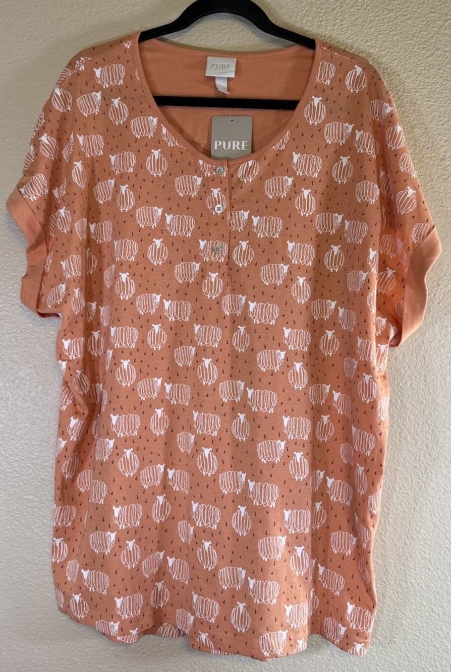 NWT Pure by Ulla Popken Plus 20/22 Sheep Print Top Organic Cotton
